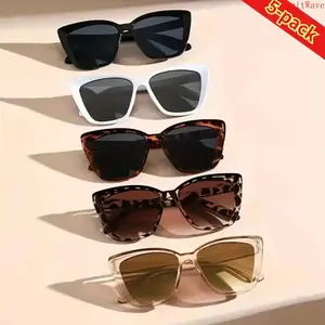 5PCS Oversized Vintage Cat Eye Sunglasses Set, Retro Trendy UV375 Protection Eyewear, Lightweight PC Frame Unisex Shades, Ideal for Summer Travel, Beach, Driving, Daily Outfits & Outdoor Sports