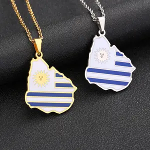 hot-selling stainless steel Uruguay map necklace men and women ethnic style geometric pendant titanium steel necklace accessories