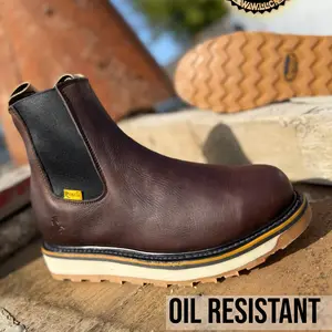 Oil Resistant Work Boots Ankle , Chelsea Genuine Leather / Botines de Trabajo Resistentes a Aceite Botas cortas