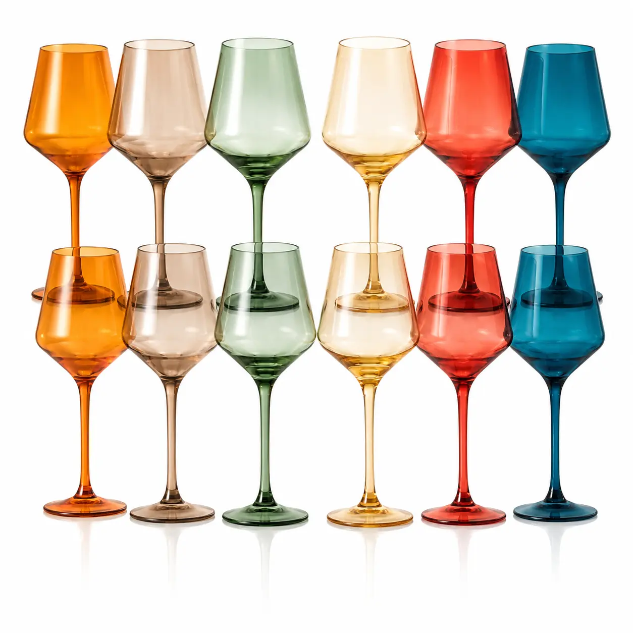 European Style Plastic Crystal Unbreakable Stemmed Wine Glasses | Set of 12 | Acrylic Tritan Pastel Color Shatterproof BPA-Free, Outdoor, Pool, Indoor, Hand Wash 17oz Gift, Everyday & Holiday