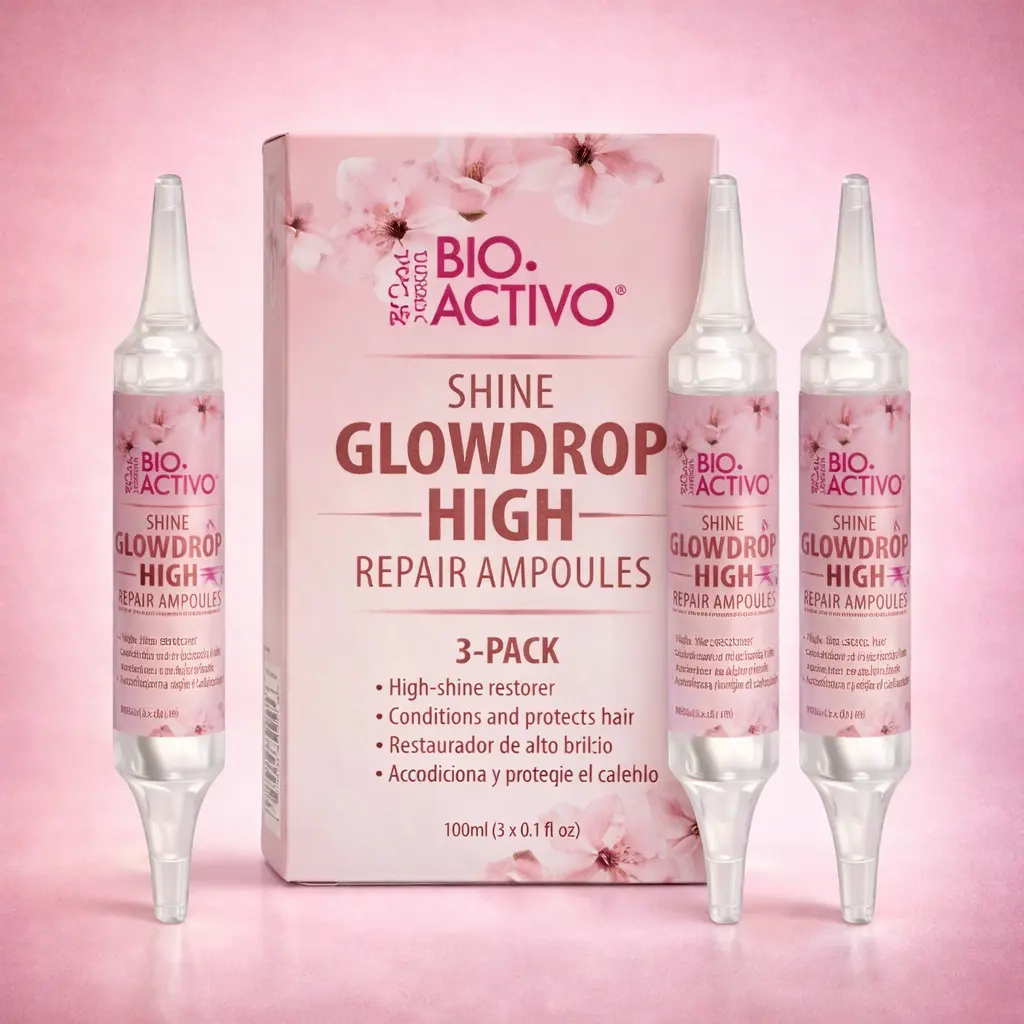 Bio Activo GlowDrop 3-Pack High Shine Hair Ampoules - Ammonia-Free Dominican Haircare Essential with Bio Complex Actives, Argan Oil, Aqua, Lightweight Anti-Frizz Curl Leave-In Liquid Treatment, Salon-Quality Daily Use [Mother's Day Special]