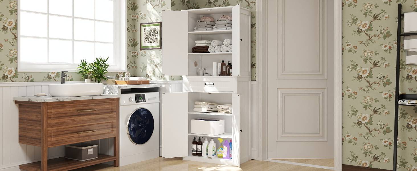Gizoon 71'' Kitchen Pantry Storage Cabinet, Freestanding Pantry Organizers and Storage Cabinet with 4 Doors and 4 Adjustable Shelves, Tall Cabinet with Large Drawer for Kitchen, Living Room, Bathroom Apartment Furniture Gizoon 71'' Kitchen Pantry Storage Cabinet, Freestanding Pantry Organizers and Storage Cabinet with 4 Doors and 4 Adjustable Shelves, Tall Cabinet with Large Drawer for Kitchen, Living Room, Bathroom Apartment Furniture