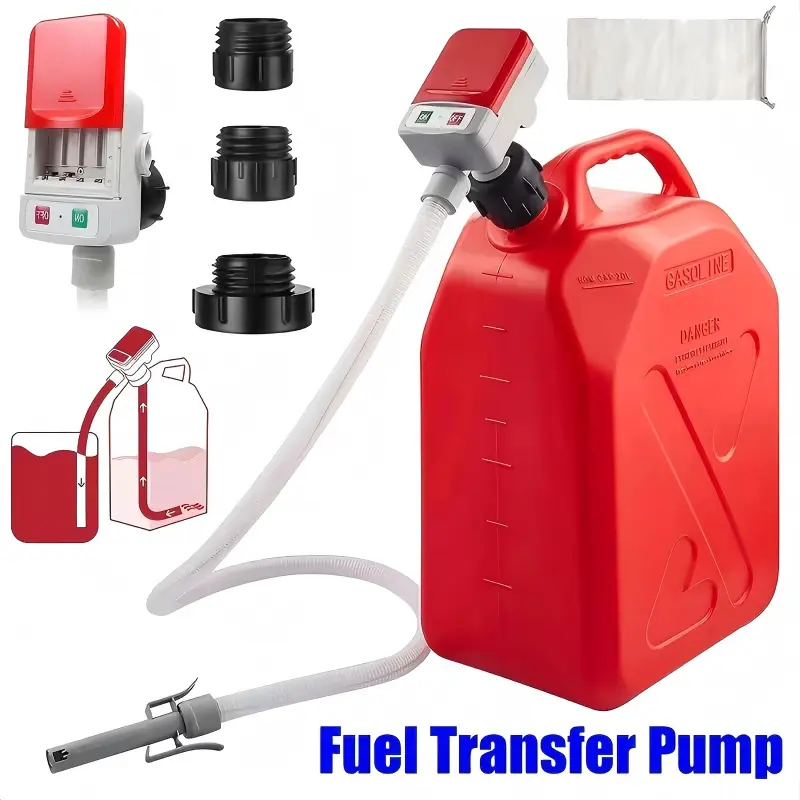Auto Fuel Transfer Pump - Battery-Powered, Auto Stop Function, 51in Hose, 3 Fuel Tank Adapters, 2.4 GPM Fast Portable Pump for Gasoline, Diesel, 1 Set (Oil Can Not Included, Ideal Christmas Gift)