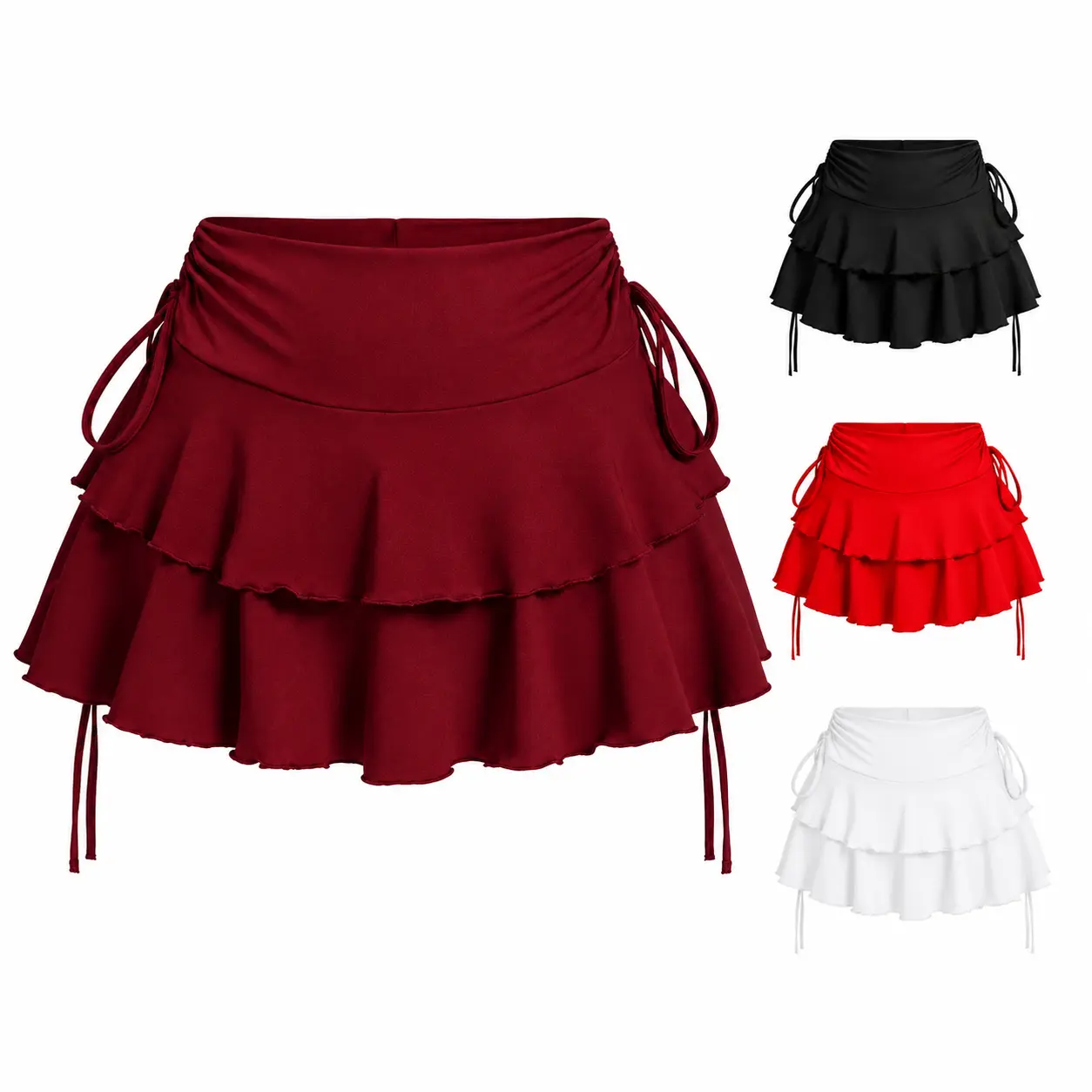Women's Pleated Skater Skirt Basic Casual High Waisted Ruffles Flared Mini Thin Skirts Christmas Skirt