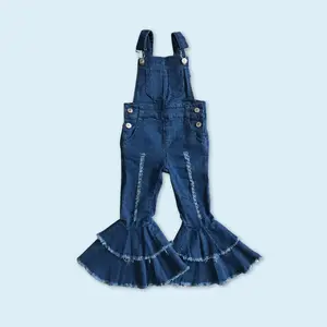 Blue Denim Wide Leg Baby Girls Overalls Kids Stretchy Jeans Jumpsuit