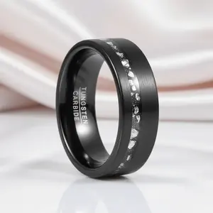 Meteorite Fragments Inlay Brush Black Tungsten Carbide Ring