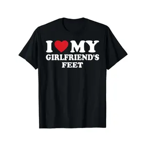 Funny "I Love My Girlfriend's Feet" Graphic T-Shirt - 100% Breathable Black Tee with White & Red Print, Loose Fit Casual & Sportswear for Men & Women, All-Season Outdoor Activities, Hiking, Yoga, Dates - Humorous Couples Gift, Shortsleeve, Fabric,summervi