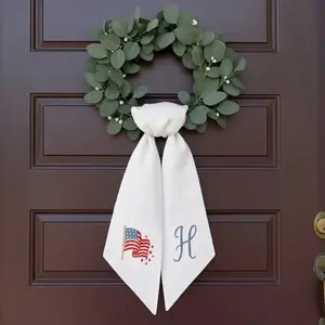 Personalized Embroidered Patriotic Wreath Bow, Custom Initial Door Sash, American Eagle Monogram Bow, 4th of July Front Door Decor