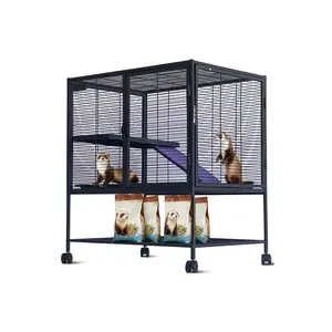 Garvee 64" Metal Small Animal Cage with 4 Tiers, Removable Ramp, Hammock, Extra Storage Stand, Pull-Out Tray, Multi-Level Design for Ferrets, Hamsters, Chinchillas, Rabbits, Guinea Pigs