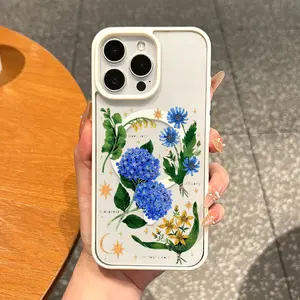 Magnetic Silicone TPU Smartphone Case - Shockproof, Scratch-Resistant, Waterproof Tech Accessory for iPhone 17/16 Pro Max/15 Plus/14/13/12/11/XS/XR, Vintage Blue Hydrangea Chicory Bouquet Aesthetic Phone Accessories