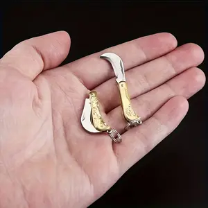 Mini Brass Folding Knife Keychain Pendant, Portable Pocket Knife, Small Blade for Opening Packages, Durable Everyday Carry Tool, Easy To Carry, Convenient