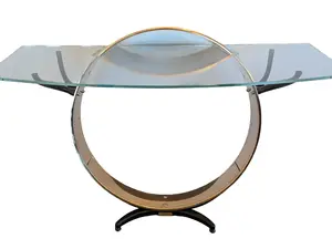 Wall Accent Table Industrial Artisan Crafted from Refurbished Bronze Bushing with 1/2" Thick Low Iron Glass Top 5' Wide 21" Deep 35" Tall