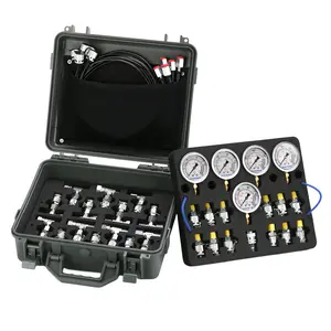 MEASUREMAN Hydraulic Pressure Test Kit with 5 Stainless Steel Gauges 10/100/280/400/700bar 10000psi 13 Couplings 14 Connectors 5 Hoses for Excavator Construction Car Repair Tools