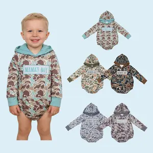 Mamas Boy Camouflage Mothers Day Long Sleeve Hoodie Romper