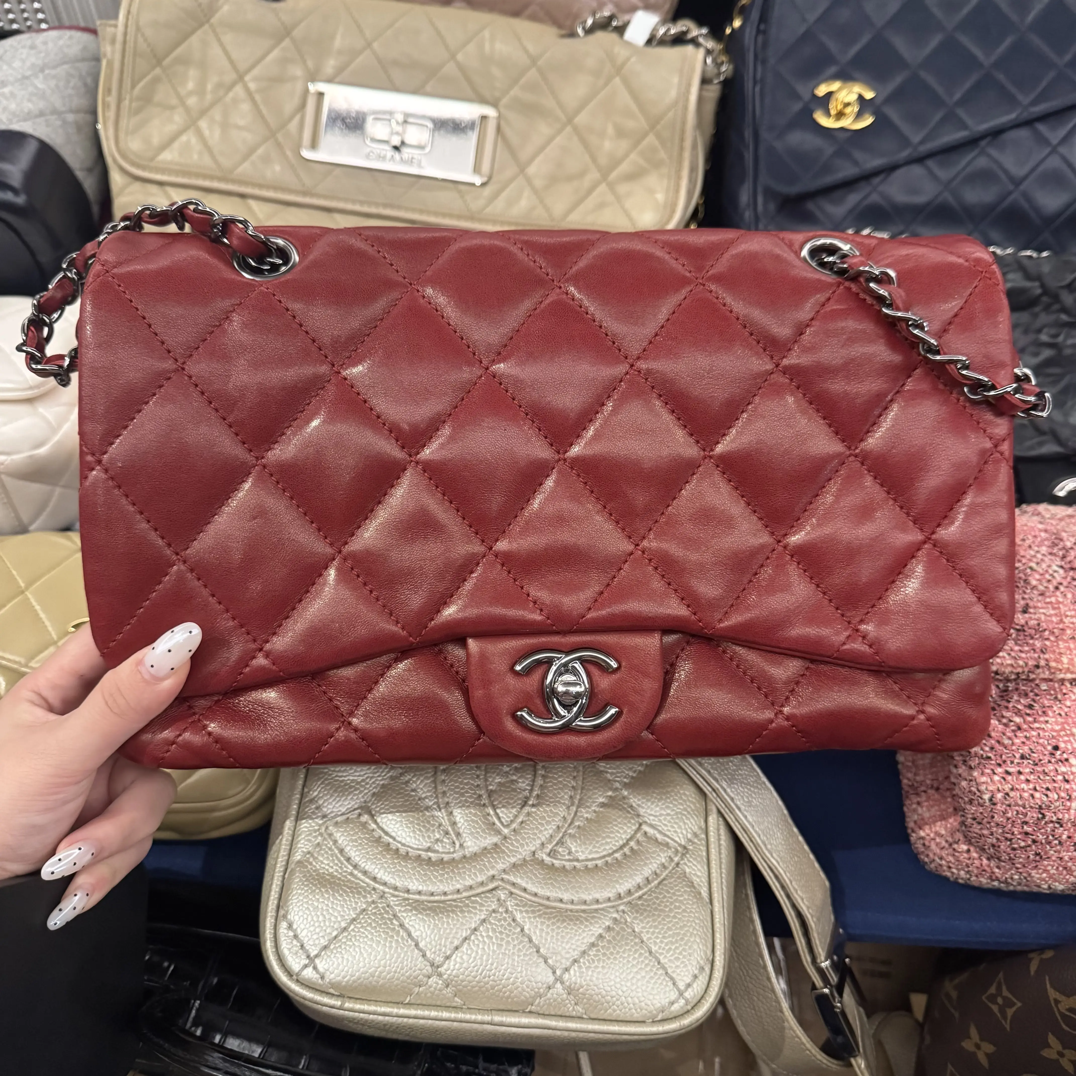 Pre-owned CHANEL H5 Burgundy/Red cf Clutch Bag BZ0603010
