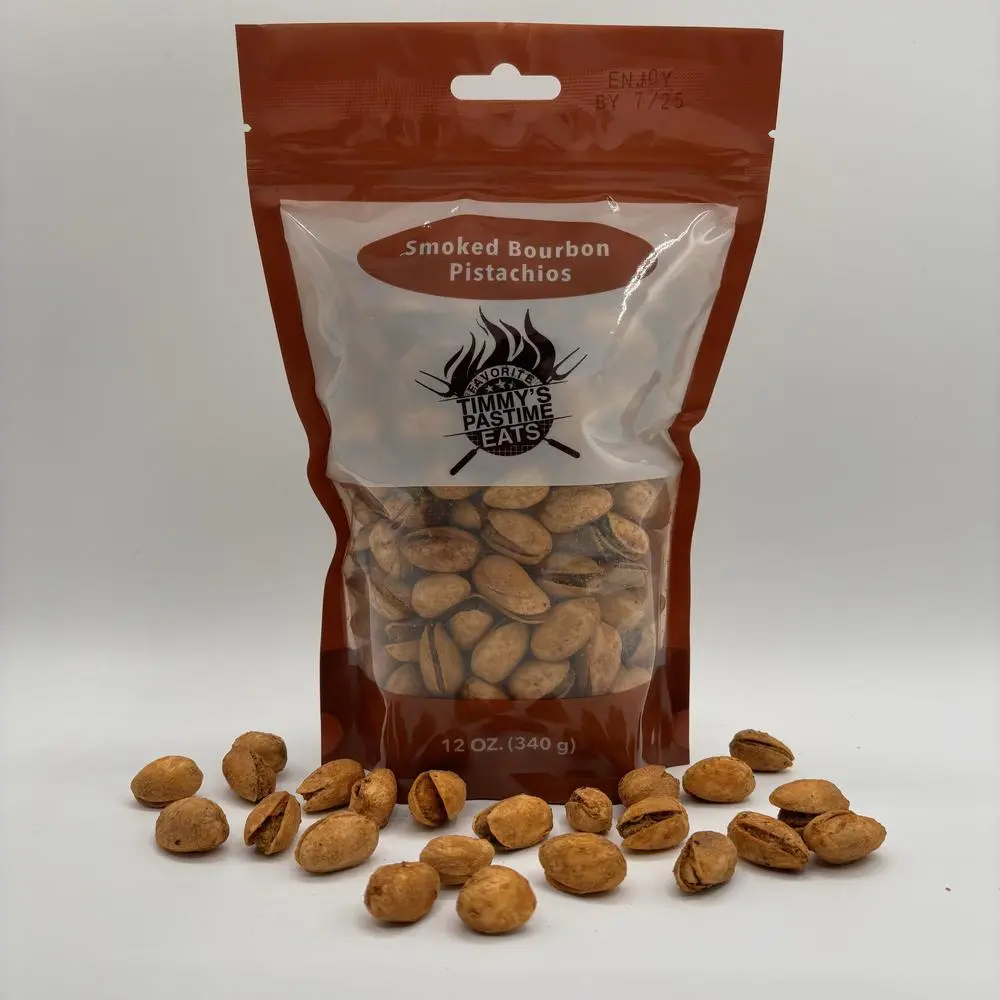 Timmy's Pastime Natural Flavor Smoked Bourbon Nuts, Savory Snack Pistachios