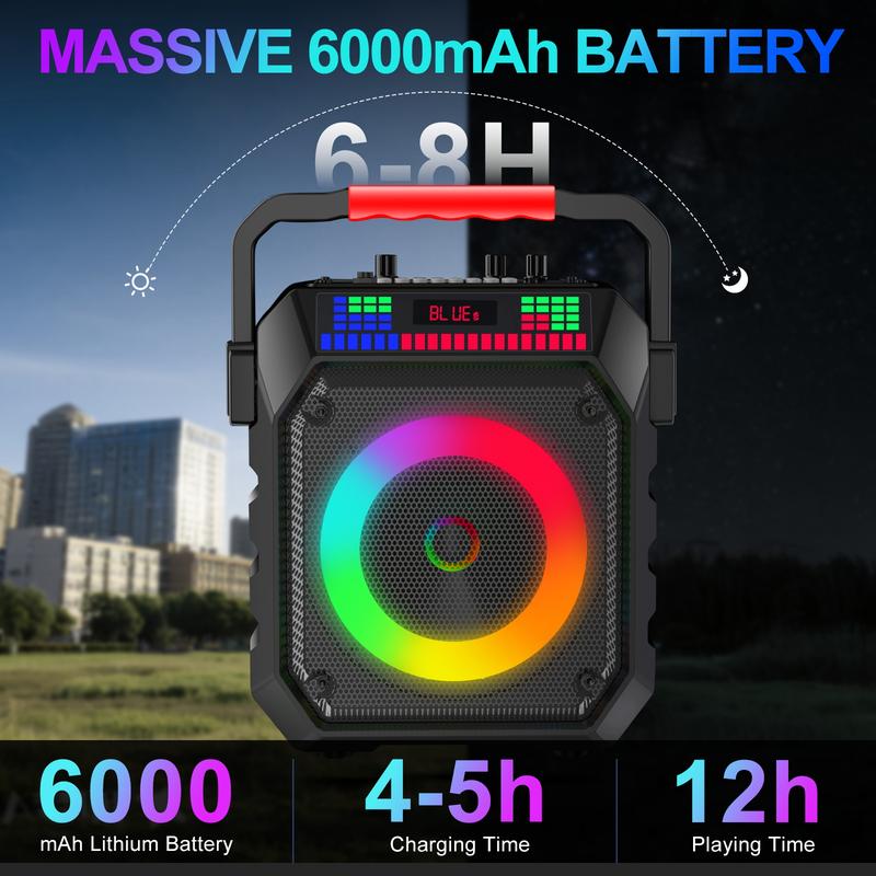 Socodox Karaoke Machine for Adults & Kids Portable Bluetooth 5.2 Speaker with 2 Wireless Microphones RGB Lights AUX USB TF AUX Home PA System for Family Party Outdoor Fun