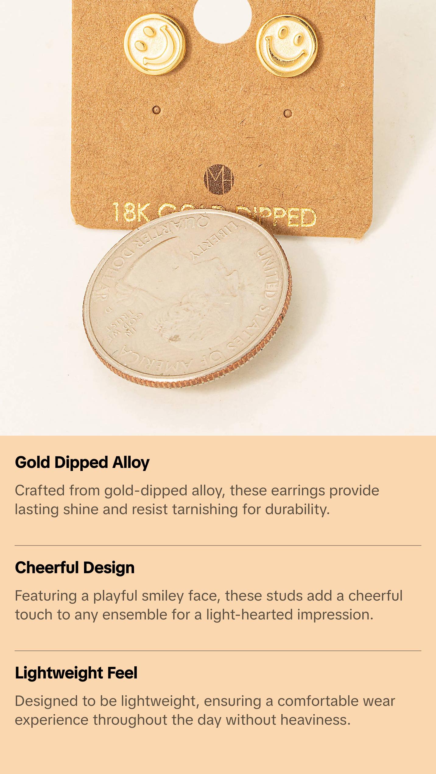 Gold Dipped Smiley Face Stud Earrings - Classic Design with Elegant Finish