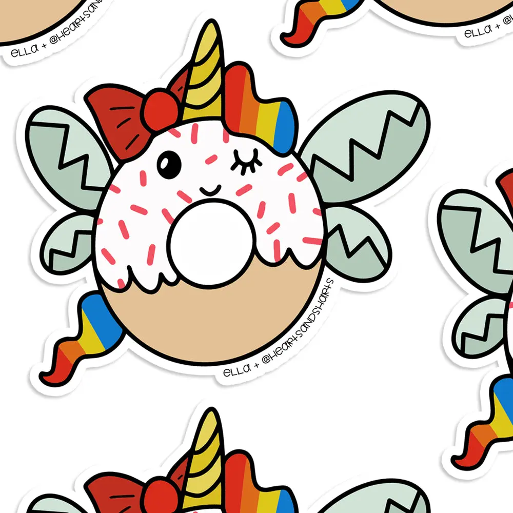 UNICORN DONUT ILLUSTRATED 3X3 VINYL STICKER