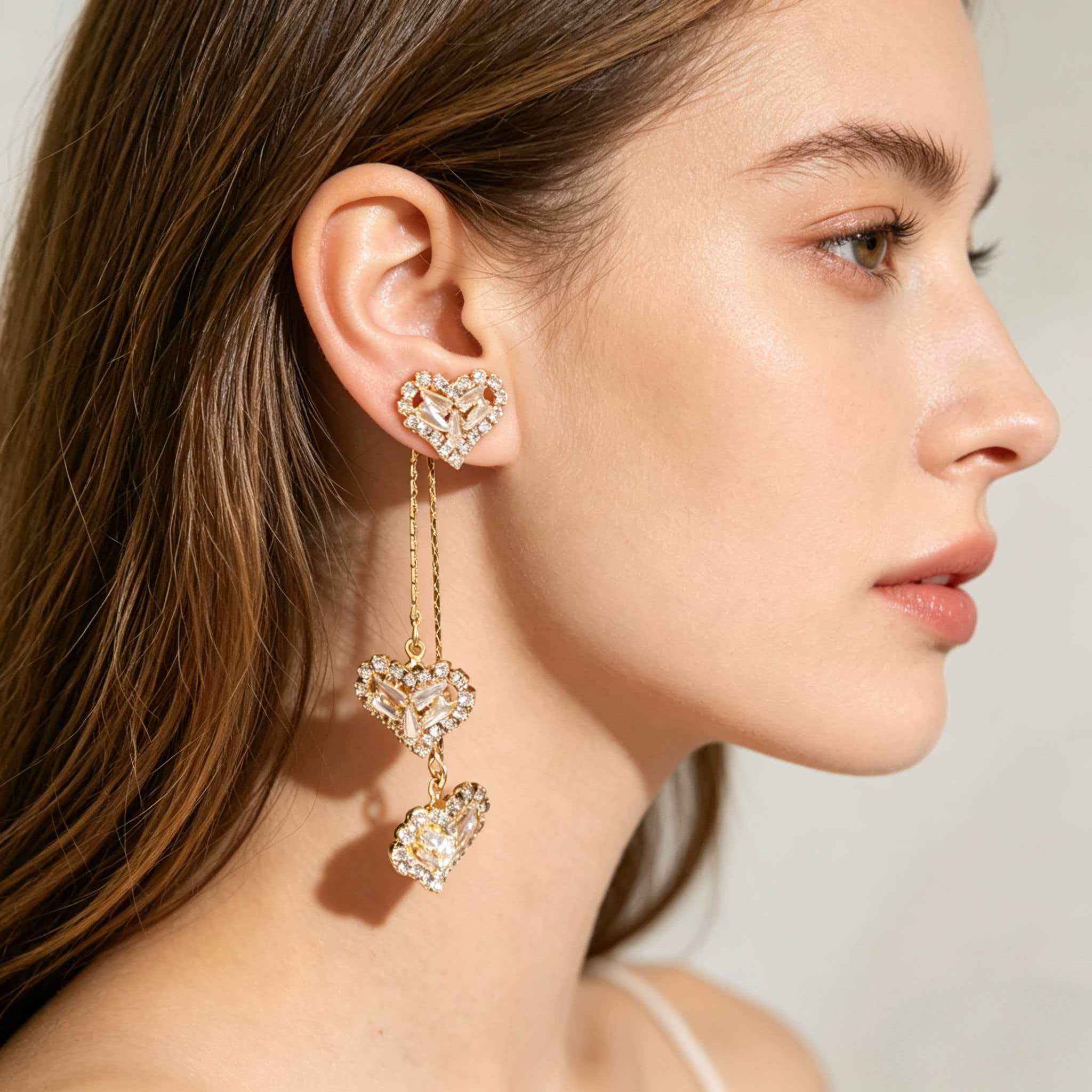 Heart Tassel Dangle Earrings for Women - 2-Way Wear Sparkling Cubic Zirconia Statement Earrings, Luxury Vintage Y2K Trendy Fashion Jewelry Gifts Two-Way Chic