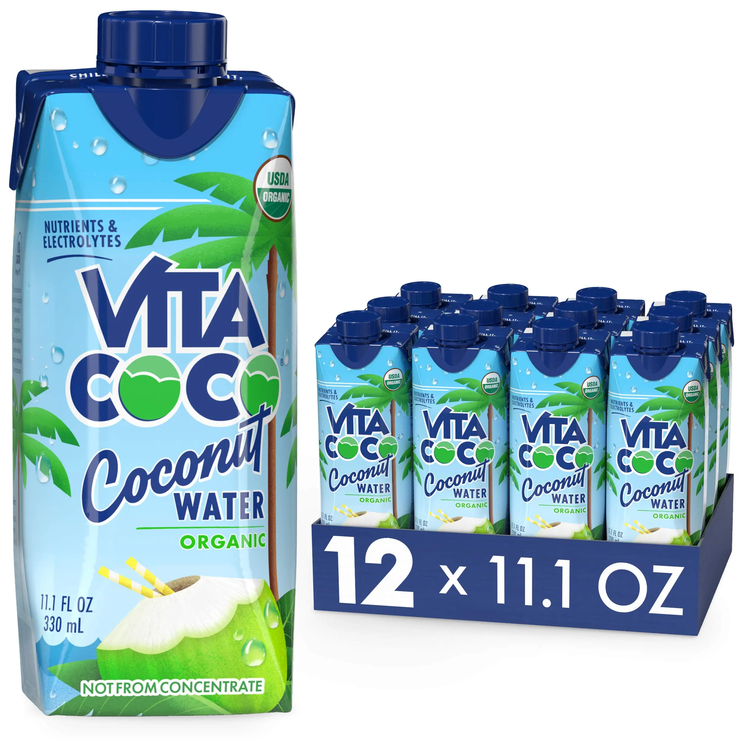 12 PACK x 11.1oz Vita Coco Pure Organic Coconut Water – Natural Electrolytes, Refreshing Taste