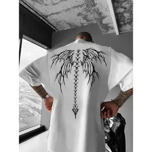 Men's Loose Skeleton Wing Print Drop Shoulder Tee, Street Fashion Casual Half Sleeve Round Neck T-shirt for Daily Wear, Men's Clothes for Summer,Men's Solid Color Crewneck Tee for Gym & Casual