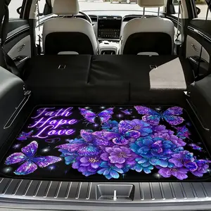 1pc, Glittering Butterflies and Blooms artwork trunk liner, SUV cargo floor cover, mat for carriers, luggage, family groceries, or sports equipment, versatile for decorative interiors and seasonal gift exchanges | Car Accessory