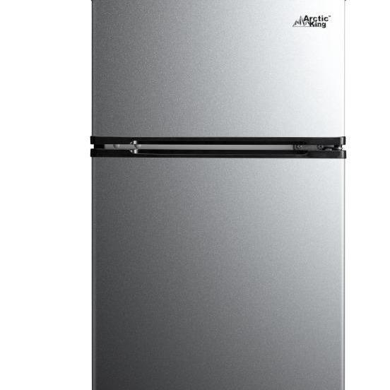 3.2 Cu ft Stainless Steel Mini Fridge with Freezer, Double Door, Frost-Free, Large Capacity, Adjustable Thermostat, dorms, or offices