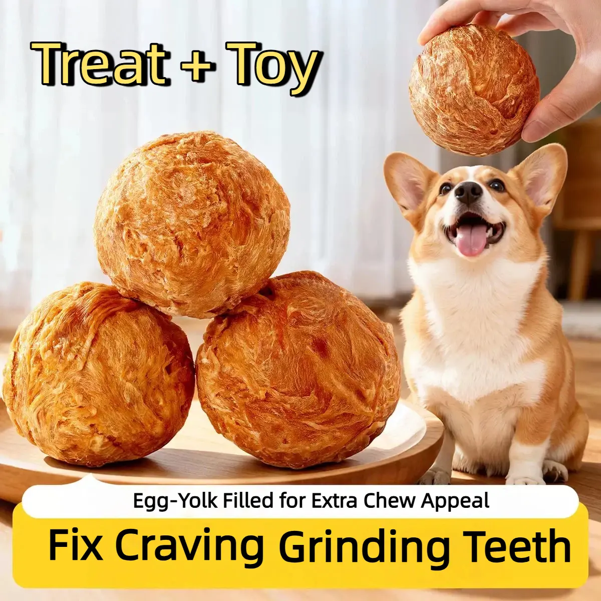 Dog Chew Ball Treats Duck Jerky Dental Ball for Small & Large Dogs Durable Beef-Hide & Egg-Yolk Toy Treats Natural Healthy Training Toys & Snacks 11OZ