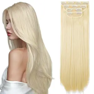 Clip in Synthetic Hair Extensions Long Straight 4PCS Thick Hairpieces 613 Blonde Fiber Double Weft Natural Hair Extensions 20 Inch for Women