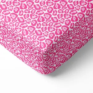 Bacati Ikat Collection 100% Cotton Muslin Fitted Crib Sheet – Ikat Leopard – Pink