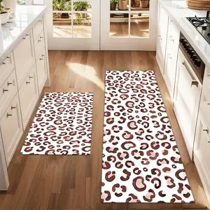 2Pcs pink leopard print Floor mat set including farmhouse kitchen Rug dining room flooring laundry room decorative carpet mat