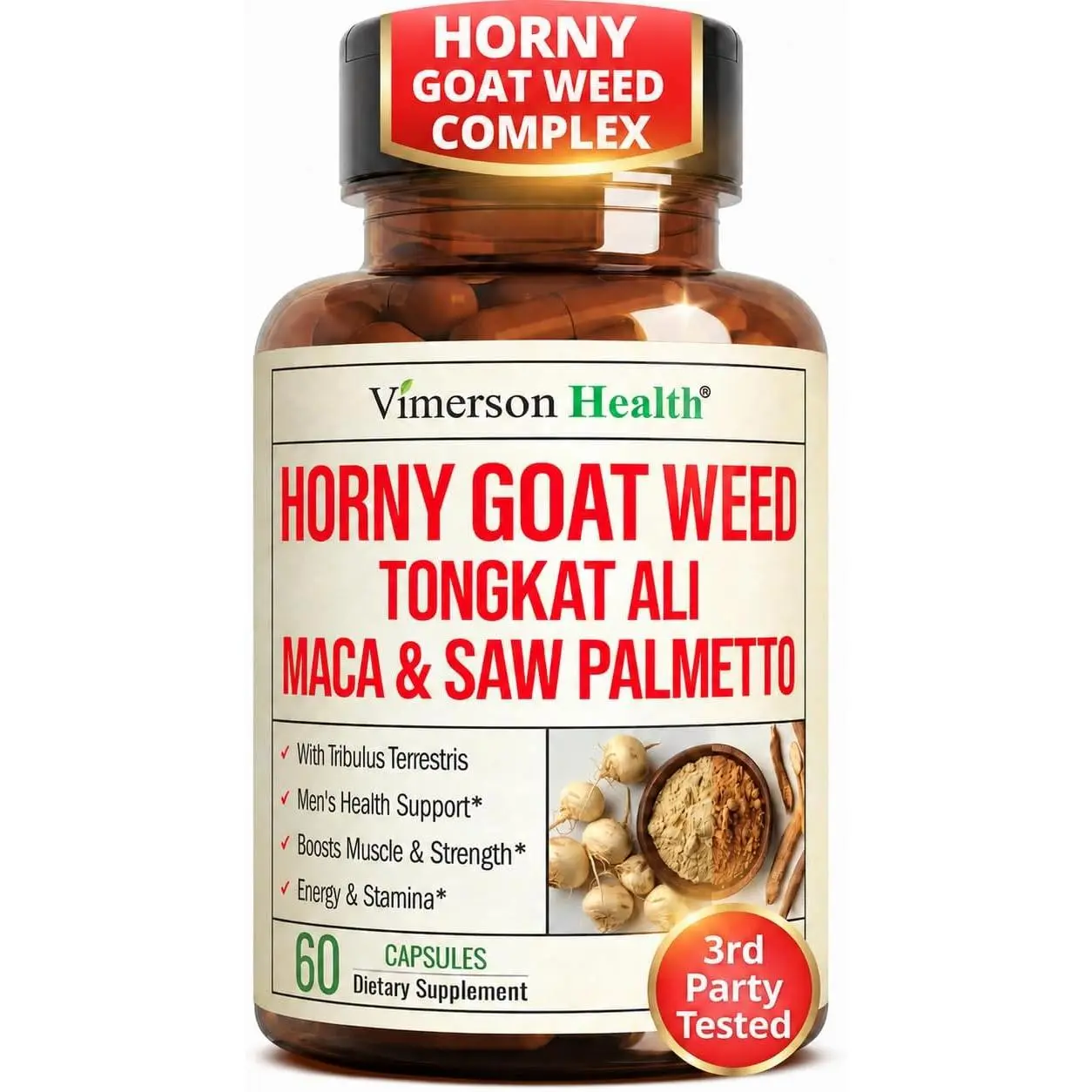 Horny Goat Weed for Men 1000mg – 9-in-1 Male Enhancing Supplement for Energy & Stamina – Hornygoatweed with Maca Root, Tongkat Ali, Saw Palmetto, Panax Ginseng & Tribulus Terrestris – 60 Capsules