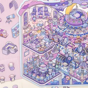 Cute Animal Mini Scenery Sticker Book Set, Art Stickers, 4 Pack Pet Cutout Stickers for Kids, DIY Home Journaling, Zoo Animals Theme, Perfect Gift