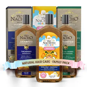 Tio Nacho Family Hair Care Bundle: Royal Baby Hair and Body Shampoo, Mexican Herbs Shampoo, Anti Hair Loss Thickening Volume Filler Shampoo with Royal Jelly & Rosemary, 14 oz each