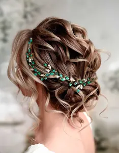 Emerald Green Wedding Hair Vine – Handmade Crystal Headpiece for Brides and Special Occasions