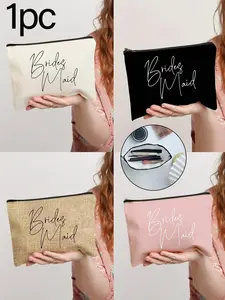 Bridesmaid Letter Print Zipper Makeup Bag, Bridesmaid Gift Bag, Wedding Travel Wash Bag, Essential Cosmetic Bag for Holidays