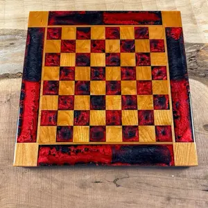 Black Onyx/Red Lava Cherry Wood Chess Board (INCLUDES PIECES)