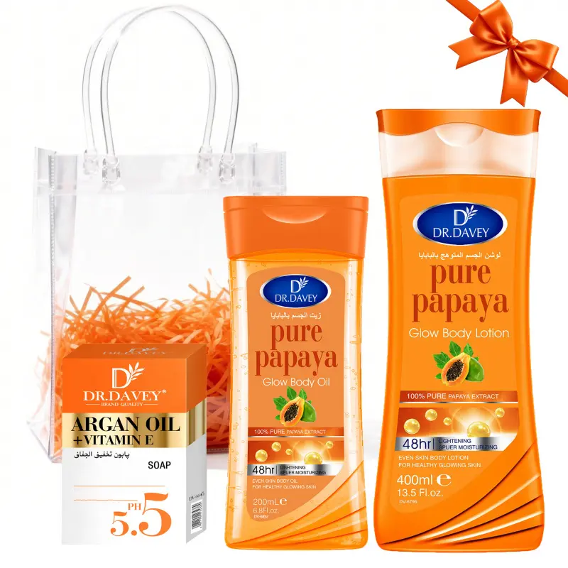 Papaya Skincare 3-piece set, Body Care Sets, Body Care Bundle, Papaya Body Lotion +Moroccan Nut Oil+Vitamin E Soap Autumn winter skin care package cleaning, moisturizing, hydrating for Body, travel, Souvenirs for women