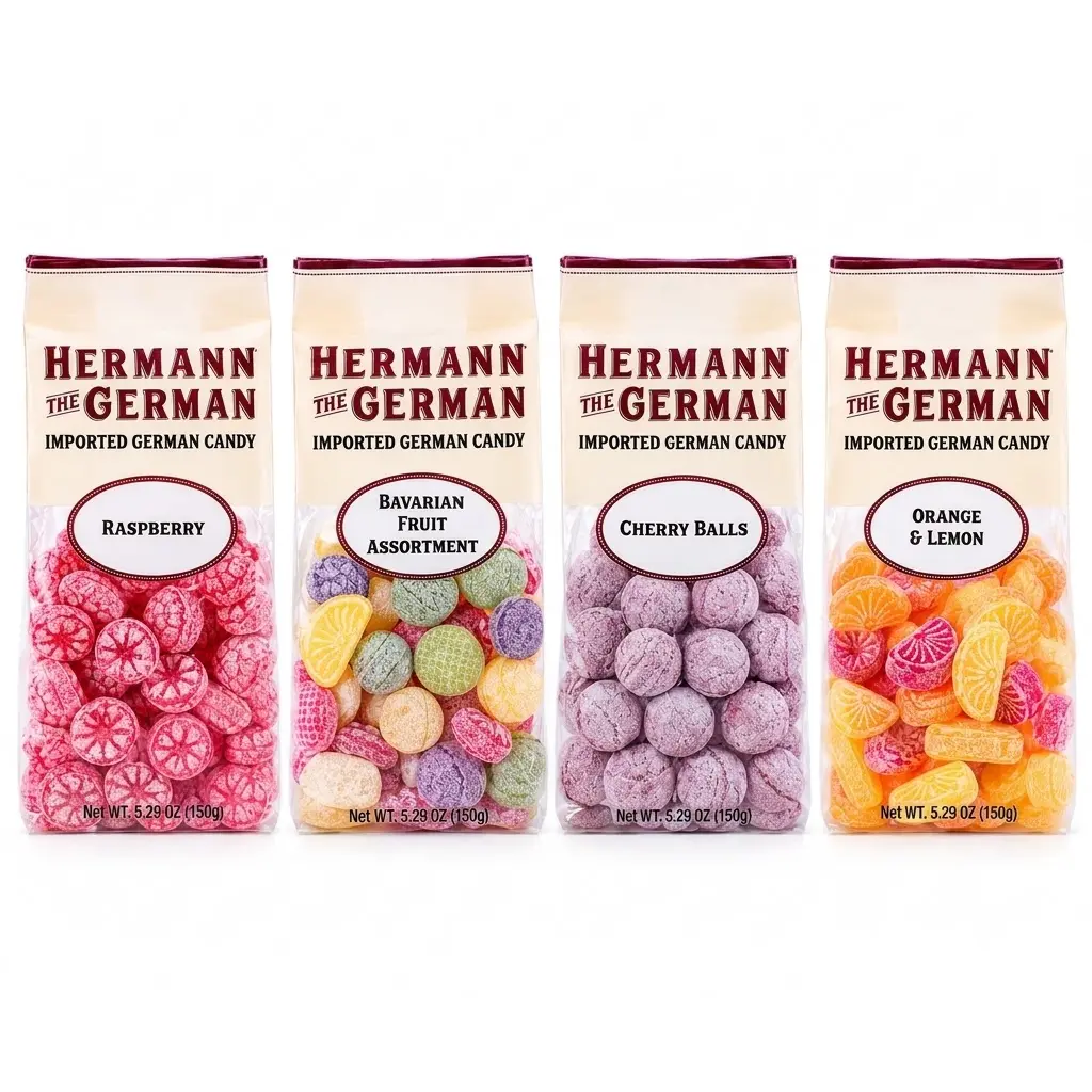 Hermann The German Raspberry Hard Candy – 5.29 oz Bag | Traditional Imported German Candy with Sweet & Tangy Raspberry Flavor