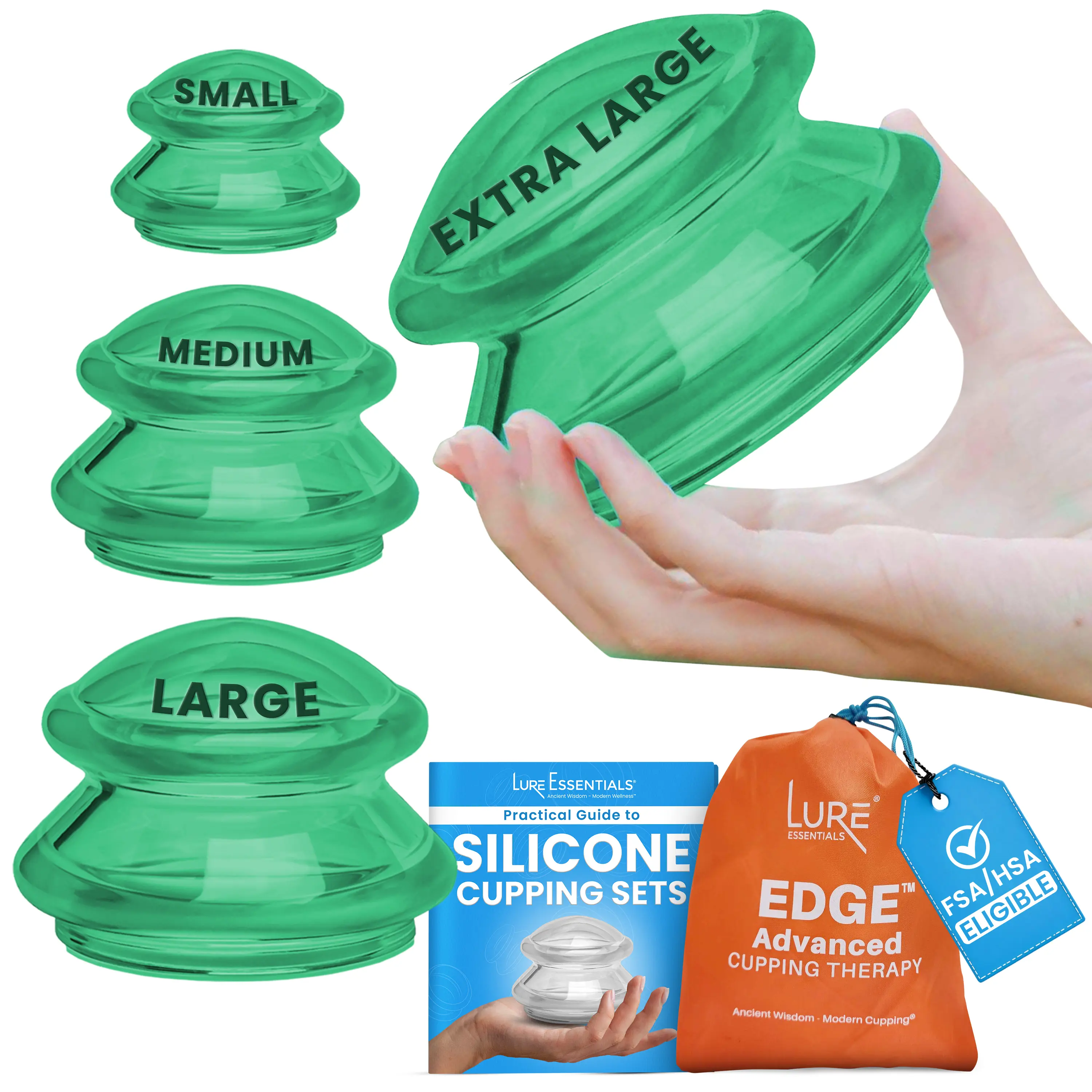 EDGE Silicone Cupping Therapy Set (4 Sizes, Green)