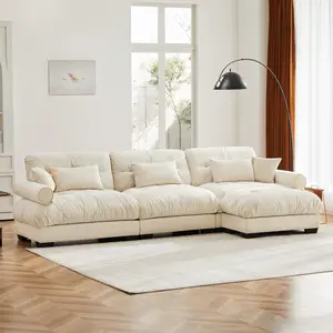 Modular Velvet Sectional Sofa, Oversized L-Shaped Cloud Couch with Movable Ottoman & Deep Seat, Convertible Corner Sofa with Bolstered Armrests for Living Room