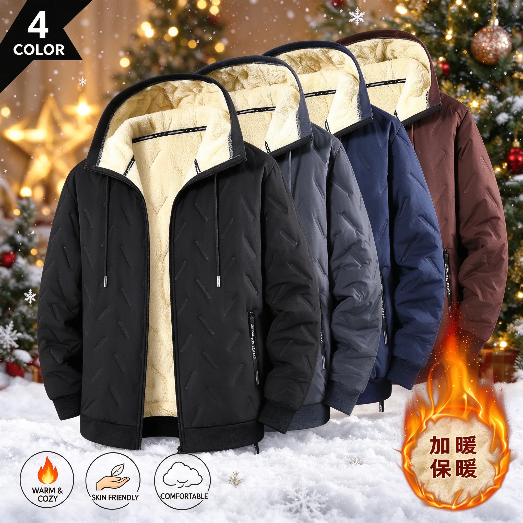 Men's Heavyweight Winter Hooded Sherpa Jacket, Thermal Heat Reflective Lining, Warm Fleece Lined Casual Outerwear for Cold Weather