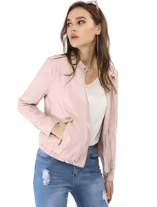 INSPIRE CHIC Lightweight Classic Casual Stand Collar Pocket Short Biker Moto Jacket