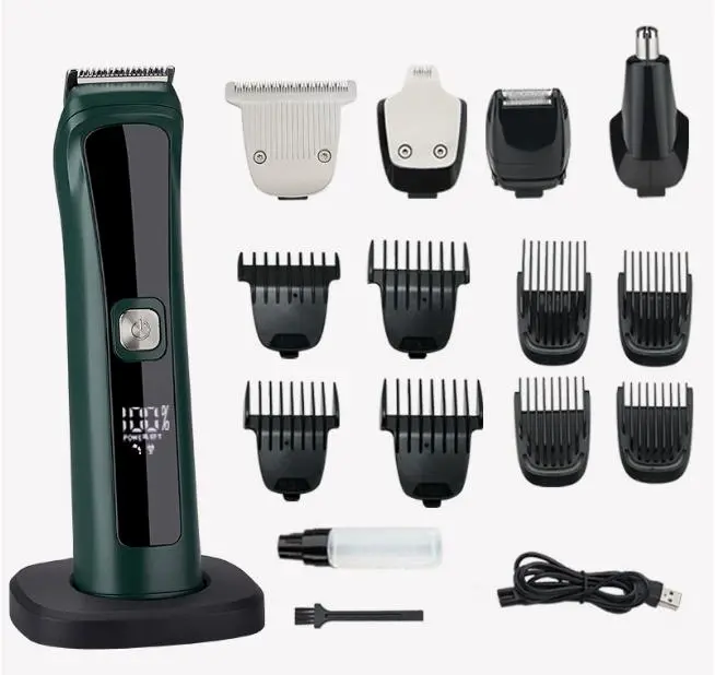 6-in-1 Electric Hair Trimmer Set, Quiet Cordless Barber Clippers with LED Power Screen, Washable Hair Cutting Machine for Men with Organizer Base