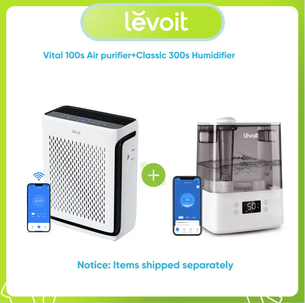 Levoit Home Wellness Home Decor Bundle: Compact High-Performance Vital 100S Smart Air Purifier & Classic 300S Top-Fill Cool Mist Humidifier, HEPA Filtration, 6L Capacity, Essential Oil Diffuser, Sleep Mode, WiFi, US Plug, for Bedrooms, Large Rooms, Timer
