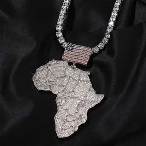 [ICE HUE]18K Gold Vacuum Plated Copper with 5A+ Sri Lanka Zircon African Map Design Pendant With Necklace Miami Italy Mexico & Micro Inspired for Women & Men Luxury Jewelry,Daily Wear,Casual Fashion,Gift Idea,Chicano,Classic,Hip Hop,Simple,Sporty Style