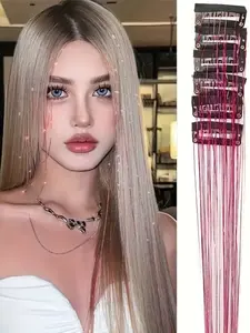 6/12/18pcs Holiday Glitter Hair Accessories, 20 Inch Fairy Hair Clips, Glitter Finish Hair Clips, Shiny Straight Lightweight Individual Extensions for Women, Perfect for Parties and Festivals, All Season Use, Straight Ponytail Extensions