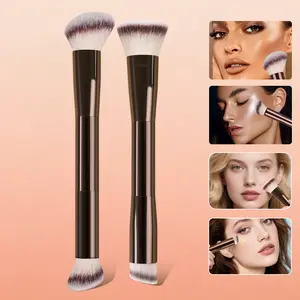 2-Piece Dual-Head Makeup Brushes Set, 2-In-1 Multifunctional Brush Kit, Contouring Highlighter Foundation Concealer, Soft Fiber Metal Handle, Face Brush Set