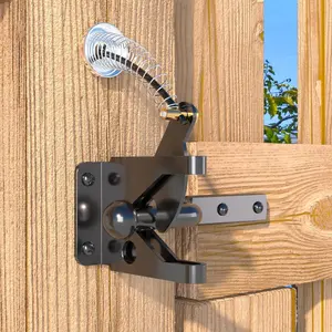 Black Carbon Steel Self Locking Gate Latch with Spring Cable Pull for Fence Gate Wooden Fence Door